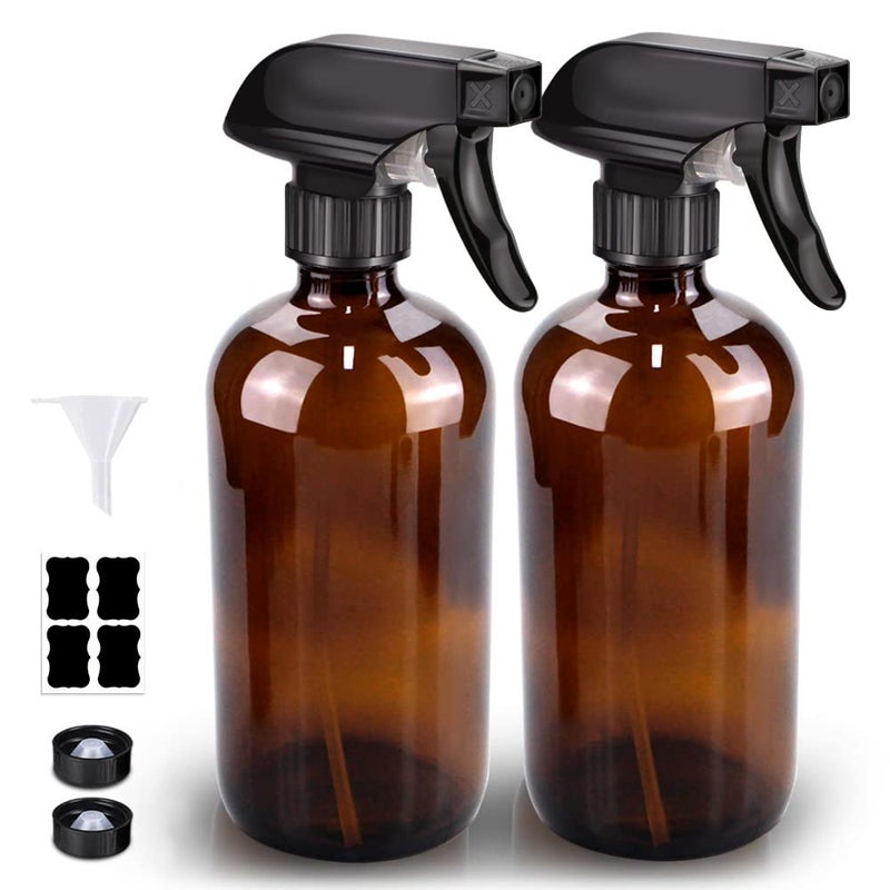 Bontip Glass Spray Bottle  Amber Glass Spray Bottle Set & Accessories Refillable for Plants Window Cleaners Aromatherapy Facial Hydration Watering Flowers Hair Care (2 Pack/16 oz) (Amber) - Image 4